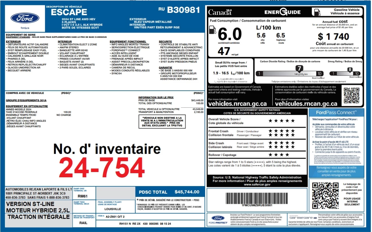 2024 Ford Escape ST-Line AWD Image principale