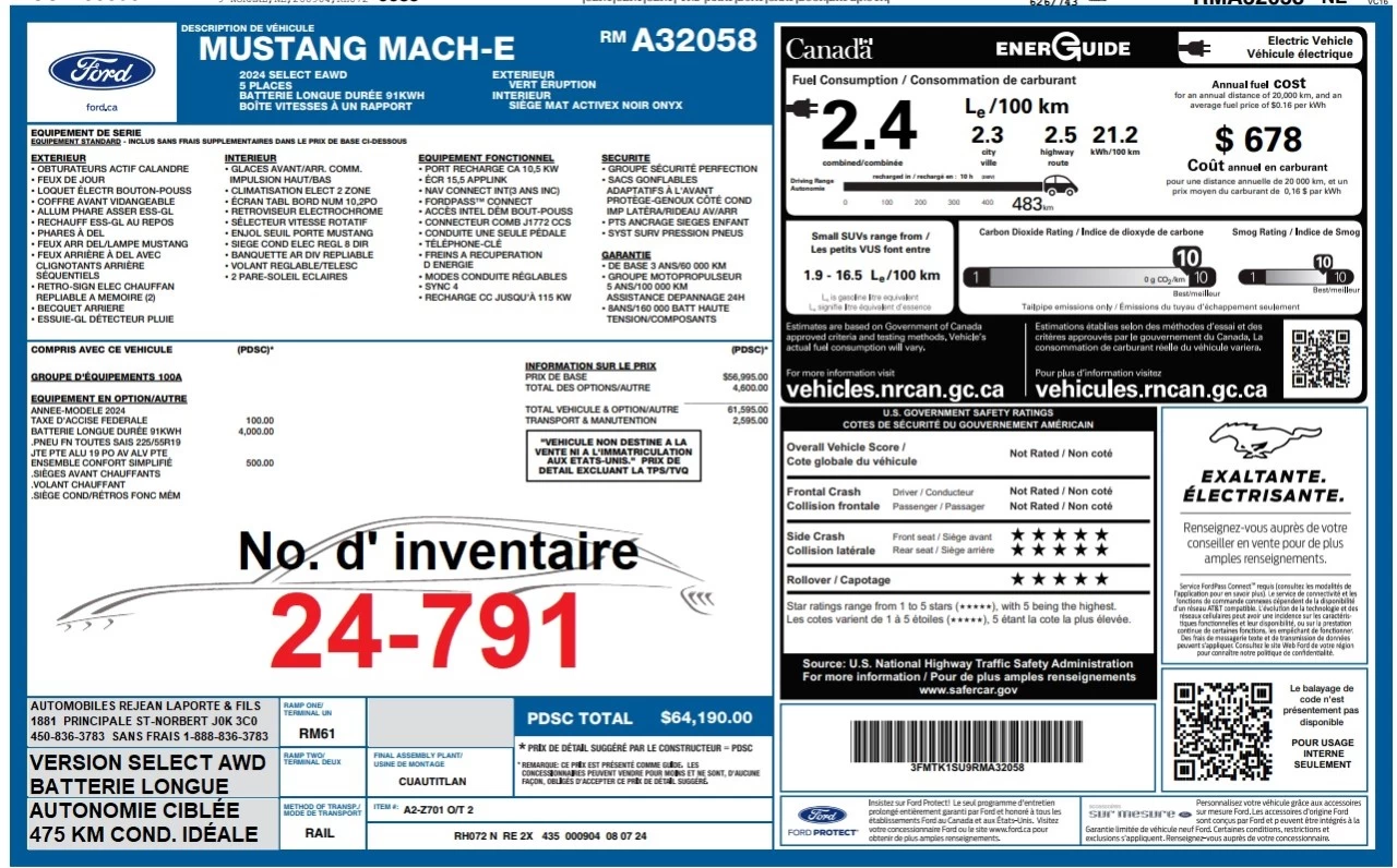 2024 Ford Mustang Mach-E Select AWD Image principale