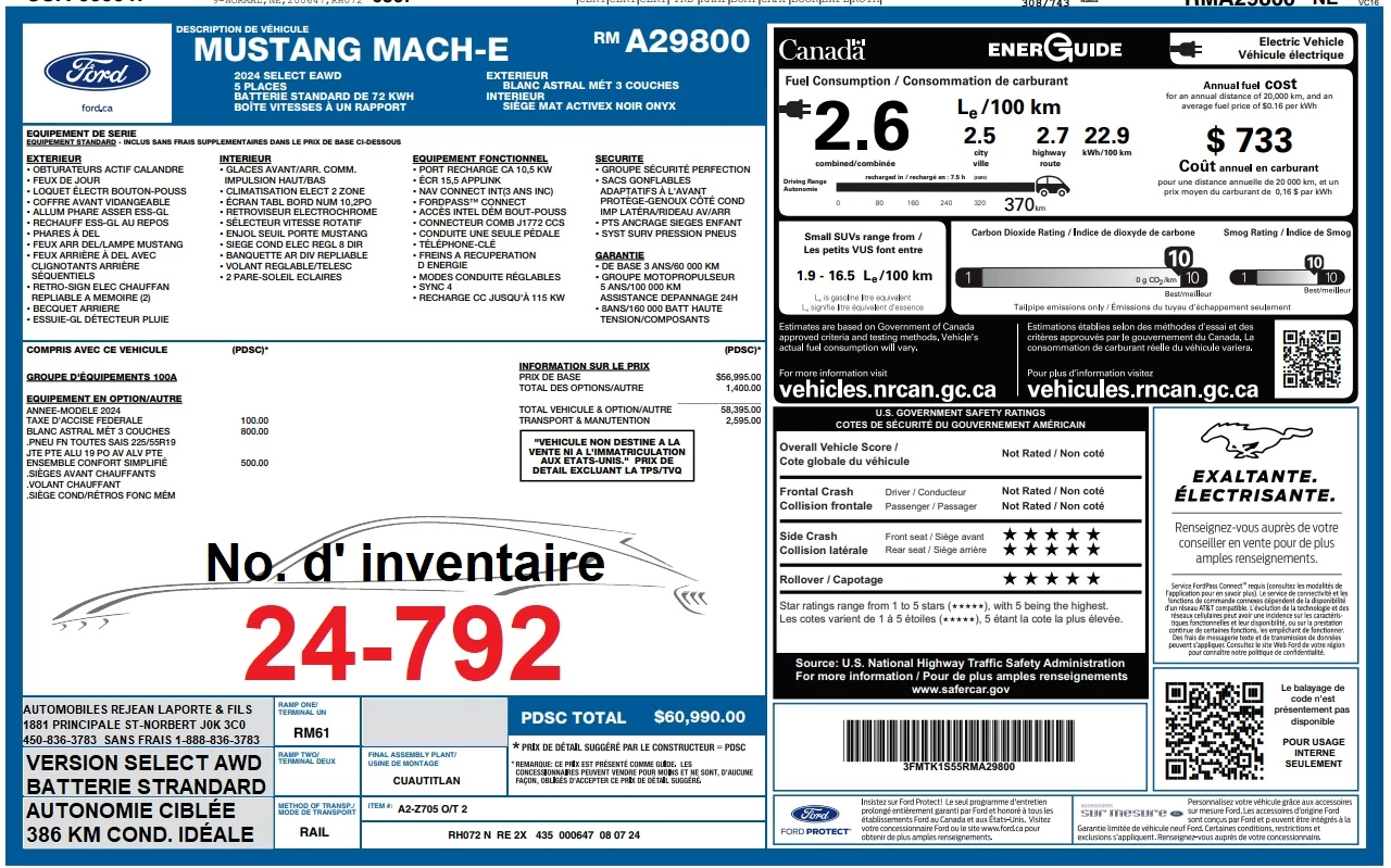 2024 Ford Mustang Mach-E SELECT AWD Image principale