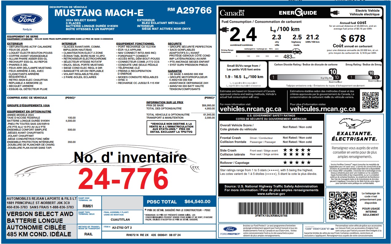 2024 Ford Mustang Mach-E SELECT AWD Main Image