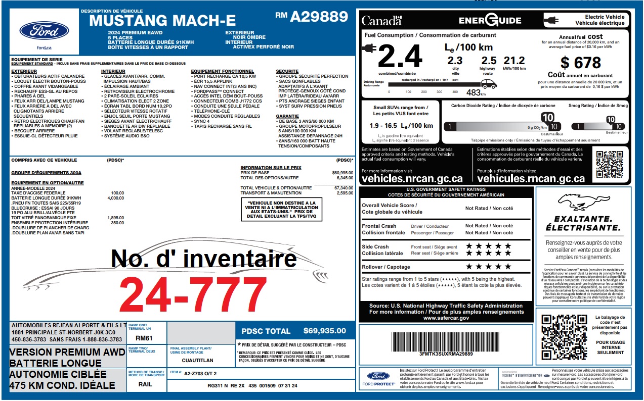 2024 Ford Mustang Mach-E PREMIUM AWD Main Image