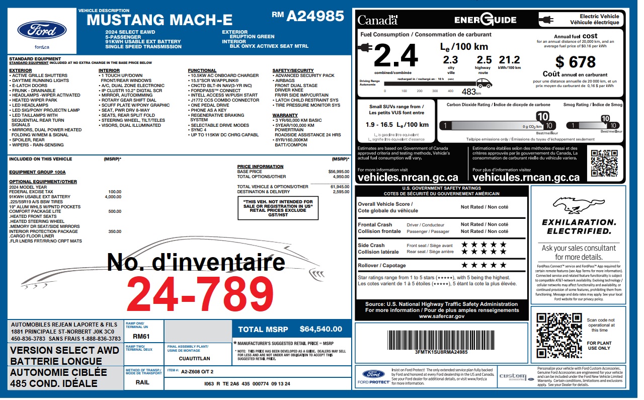 2024 Ford Mustang Mach-E SELECT AWD Main Image