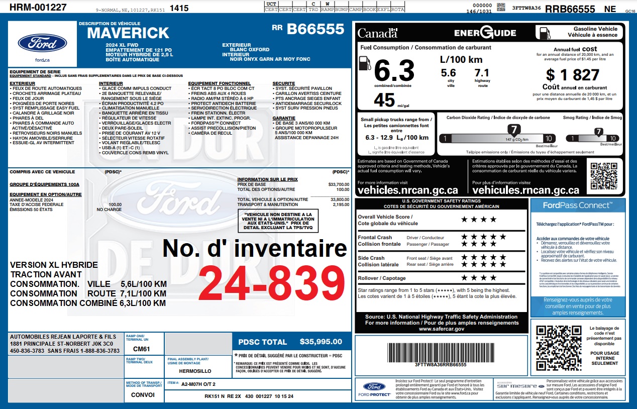 2024 Ford Maverick XL FWD Hybride Main Image