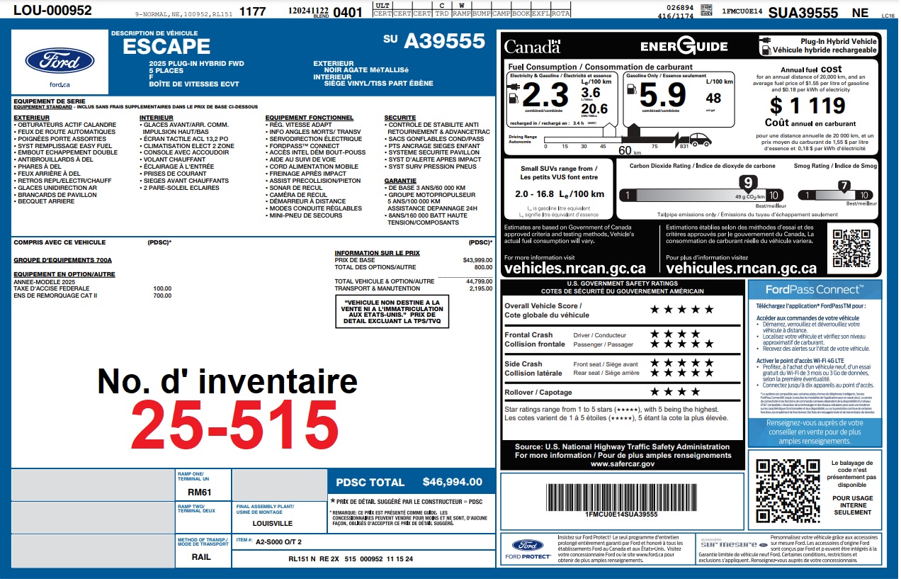 2025 Ford Escape PHEV FWD Main Image